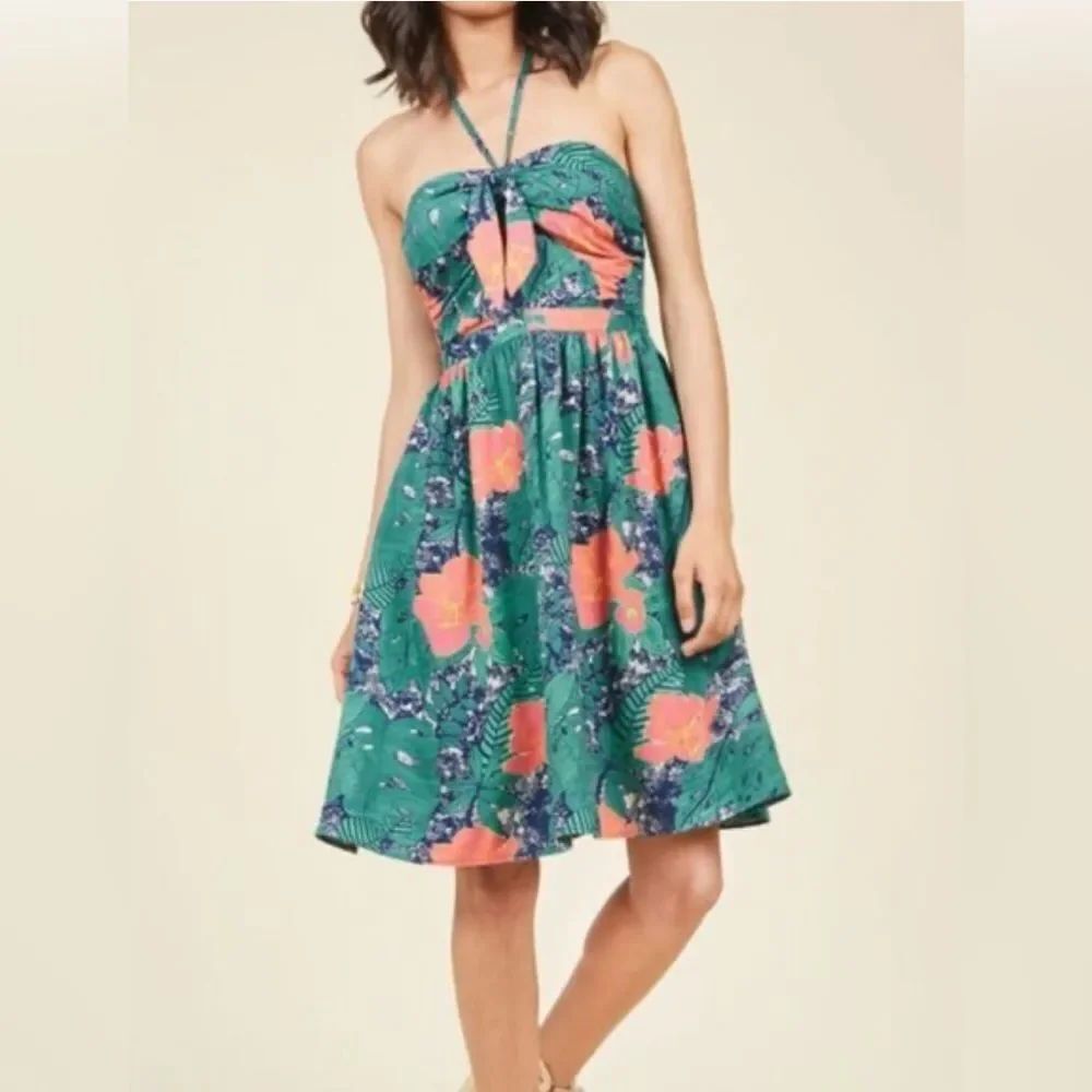 NEW Modcloth dress women 1X Convertible Tropical Hawaiian Halter A-Line Pockets
